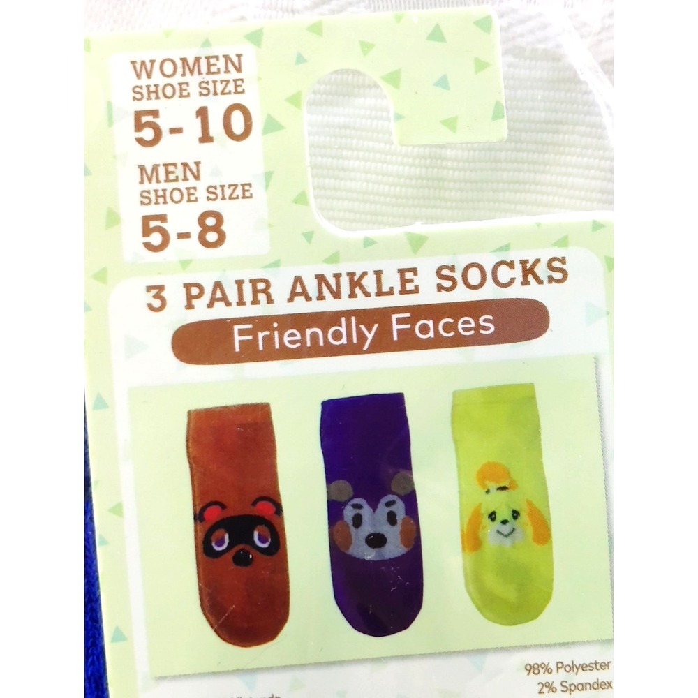 Animal Crossing New Horizons 3 Pair Ankle Socks Shoe Size Women 5-10 Men 5-8 - Picture 3 of 4